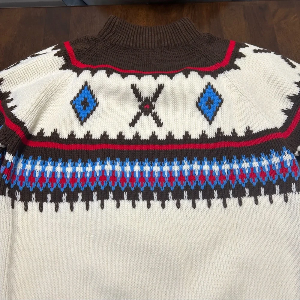 Vintage 70s Marcraft Knits Nordic Brown & Cream Striped Fair Isle Sweater Size M